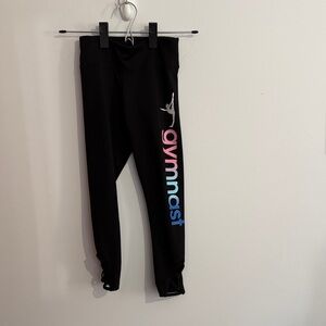 Justice Black Leggings with Colorful Gymnast Print